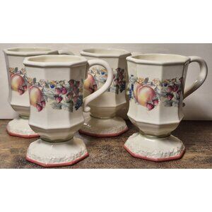 Set of 4 Avon Sweet Country Harvest Footed Coffee Tea Mugs Fruit Floral Country